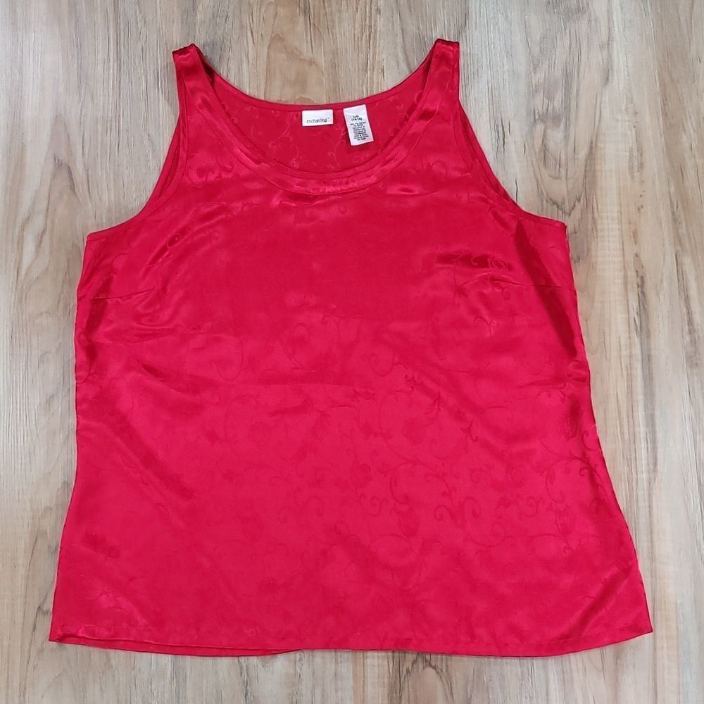 🔺️Vintage Enchanting Red Floral Jacquard Sleeveless Top Size 14